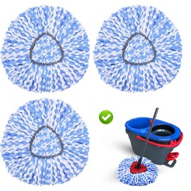 （ONLY Fit 2-TNAK）3 Pack Spin Mop Heads Replacement Compatible with O Cedar RinseClean 2 Tank, (No Bucket) Upgraded Scrub Brush and 1 Base Combo Set, Microfiber Replace Head Refill:_2-TANK 3PACK MOP