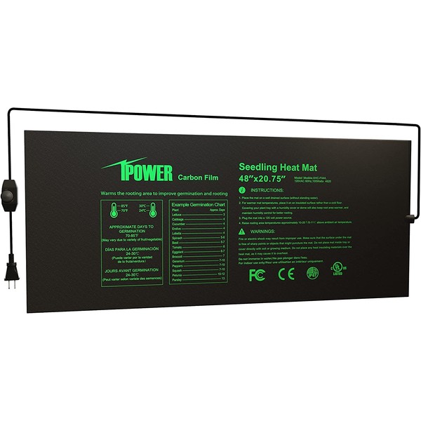 iPower 48" x 20.75" Seeding Heat Mat with Thermostat Temperature Adjustable Knob Durable Warm Hydroponic Plant Germination Starting Pad, Black