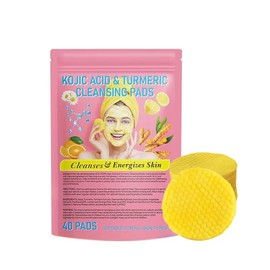 Turmeric Kojic Acid Cleansing Pads，40Pads Turmeric Cleasing Pads for Face Cleansing Deep Clean Pore Balance Skin Water and Oil