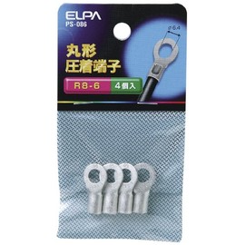 ELPA R8-6 PS-086 Round Terminal Crimp Terminal 0.9 inch (23.8 mm) Diameter 0.1 - 0.14 inch (2.89 - 3.65 mm) Stranded Wire 6.64 - 10.53 mm2 Pack of 4