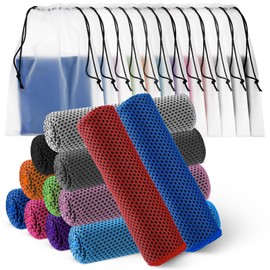Hosuly 12 Pcs Cooling Towels for Face and Neck 12 x 40 Inch Workout Towels for Gym Fast Drying Hot Weather Sweat Rag Cold Cooling Cloth with 12 Bags Athletes Sport Yoga Golf(Mixing Colors)