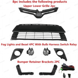 FOFUYEY For Corolla L LE 2014-16 Bumper Fog light Kit+ Bracket + Upper Lower Grille Mesh