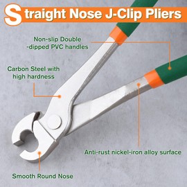 LEONTOOL J-Clip Pliers, Heavy Duty Cage Building Pliers, Wire Clip Pliers with Anti-slip Comfortable Grip, Long Reach Straight Nose J-Pliers for Building Rabbit Cages, Coops and More