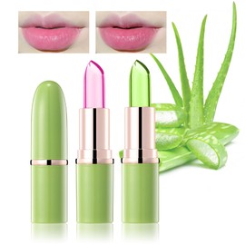 2PCS Aloe Vera Color Changing Moisturizing Lipstick for Women, Magic Temperature Color Change Lipstick Lip Blam Gloss Makeup Gift Set, Long Lasting Nourishing Tinted PH Lip Balm Moisturizer E