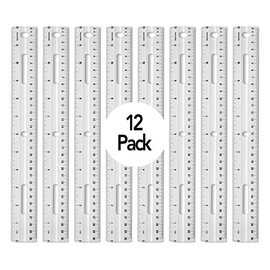 Plastic Rulers, 12â Inch Shatterproof Plastic Ruler | for School, Home, or Office | Hole Punched Perfect for Use With 3 Ring Binders | White, (Pack of 12)