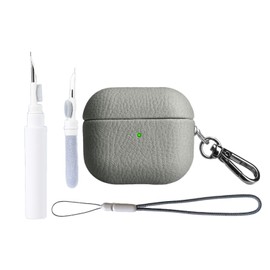 Leather Case Compatible with AirPods 4 / Active Noise Cancellation, Pebble PU Leather Retro Luxury Shockproof Wireless Charging with Lanyard and Cleaning Kit for Men and Women