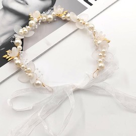 Flower Girl Headpiece White Pearl Headpiece Wedding Hair Accessories for Girl Bridesmaid Headband Holy Communion Hair Accessories (White)