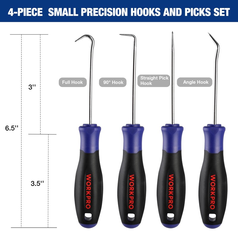 WORKPRO 4-Piece Precision Pick and Hook Set with Pouch, Angled