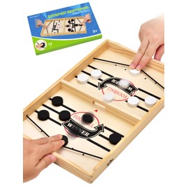 Willingood Hockey Brettspiel, Holz Sling Puck Spiel, Zwei-Spieler-Brettspiel,Tischhockey, Schnell Bouncing Brettspiel, Portable Schachbrettset Partyspiele Tisch-Desktop-Spiel