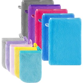 Leikedun Pack of 10 Microfibre Wash Mitts Flannel Soft Face Glove Wash Mitt Terry Cloth Reusable Makeup Remover European Style Cotton Plain Plain