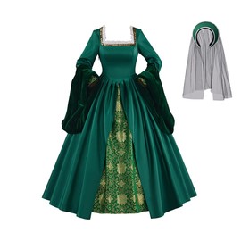 ZODICOS Anne Boleyn Dress Tudor Queen Cosplay Costume Renaissance Dress Elizabethan Ball Gown (Green, M)