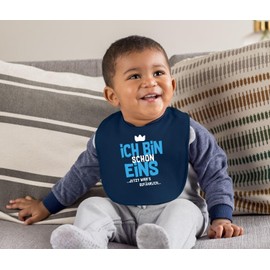 MoonWorks® Baby Bib with Saying "Ich bin schon 1 jetzt wird gefährlich" Gift for One Year Old Boys / Girls Cotton, navy