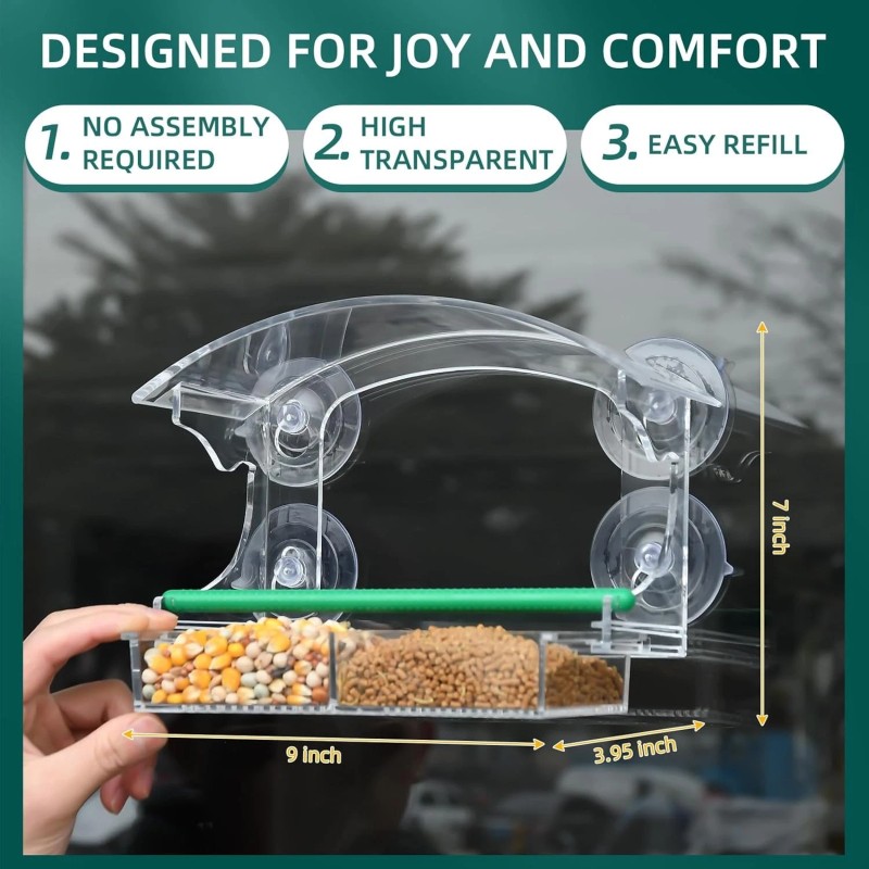 Hasuber Window Bird Feeder with 4 Strong Suction Cups, Clear