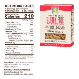 Bionaturae Penne Rigate Pasta Noodles - Gluten Free Pasta Organic, Rice & Lentil Pasta, Kosher Certified, High Protein, Non-GMO, USDA Certified, Gluten Free Pastas, Crafted in Italy - 12 Oz, 6 Pack