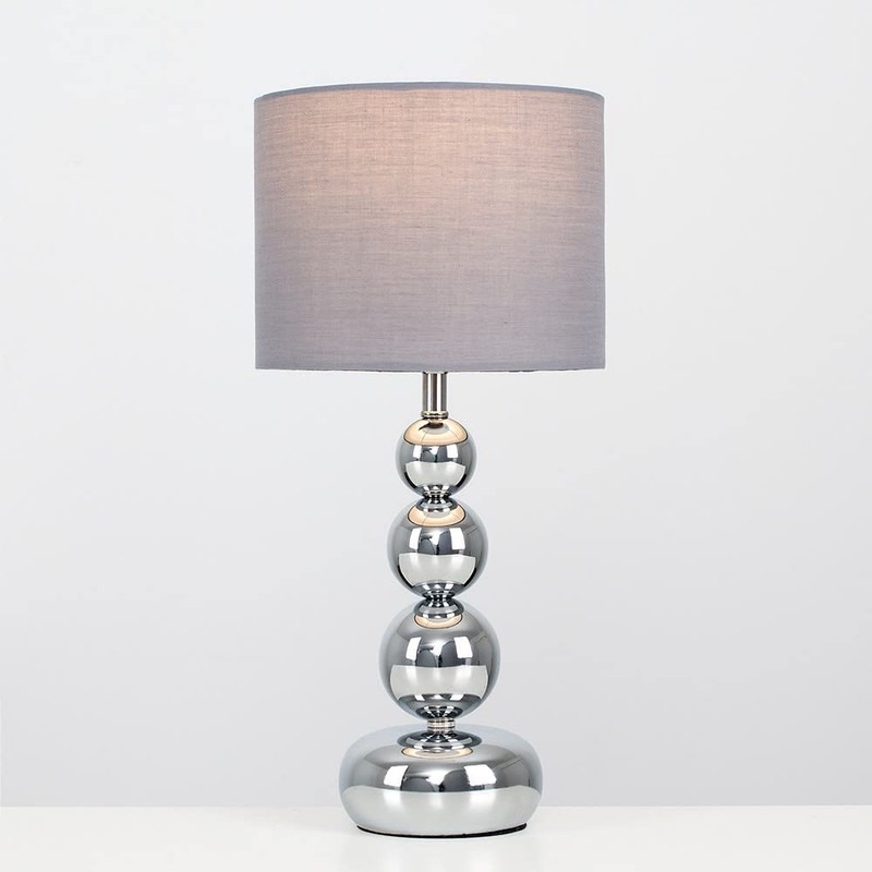 MiniSun | Marissa Modern Chrome Table Lamp with Grey Shade