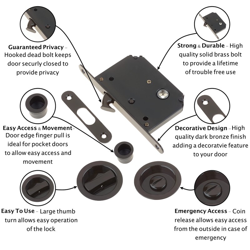 Sliding Door Bathroom Mortice Lock - Dark Bronze