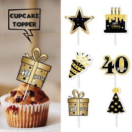 18pcs Gold Glitter 40 Dessert Cupcake Topper Pick for Men Woman40th Years Old Happy Birthday Party Theme Decor Supplies Celebrate Weeding Anniversary Party Decorations