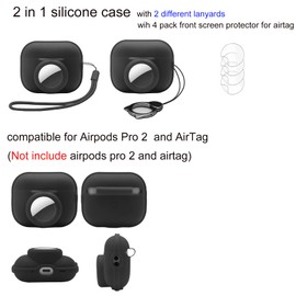 [2 Pack] for Airpods pro 2 airtag case,2 in 1 Case for Airpods Pro 2 Case with Airtag Holder,Silicone GPS Tracker Cover Holder with 2 Lanyard,Glow in The Dark,Black+Glow Blue