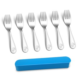 TEAMFAR Children's Cutlery Set, 6 Pieces Stainless Steel Polished Children's Forks with Giraffe Engraving, Children's Cutlery Set from 1-3 Years, Toddler Fork Set with Cutlery Box, Small Children's