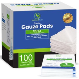 Premium 100pc Large Gauze Pads 4x4 sterile for Wounds Bulk - 12-Ply Woven Gauze Sponges - USP IV Thick and Breathable - First Aid Essential (Woven 3" x 3" 100 Count)
