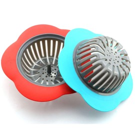 2-Pack Plastic Sink Strainer Kitchen Bathroom Tools Flower Shaped Anti Blocking Sink Drains Cover Filter 11.5x3.9cm (Blue + Red)