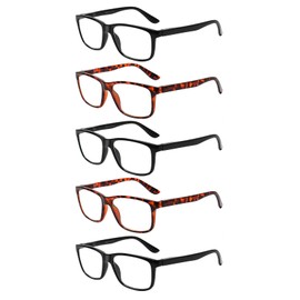 Kerecsen 5 Pack Reading Glasses for Men and Women Readers with Spring Hinges Fashion Eyeglasses (3Black 2Tortoise, 1.0)