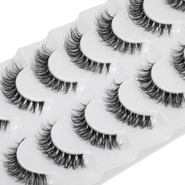 JIMIRE Demi-wispies Faux Mink Eyelashes with Clear Band Russian Strip Lashes Fluffy Natural Look Wispy Light 13MM Short False Eyelashes Invisible Small 3D Fake Lashs Pack 7 Pairs | JIMIRE