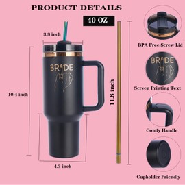 Bride to Be Tumbler, Bride Ring Finger Stainless Steel Insulated Tumbler with Colorful Stainless Steel Straw & Handle, 40 oz Travel Mug Tumbler for Wedding Gifts and Bridal Shower Anniversary-Black