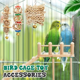 Sonwyoung 10 Pcs Parrot Swing Toys and Bird Perches Platform with Climbing Ladder Chewing Standing Hanging Parakeet Toys Bird Cage Accessories for Budgerigar Conure Cockatiel Finches Lovebirds
