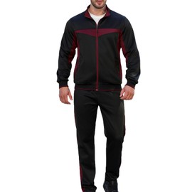 DOINLINE Men's Track Suits 2 Piece Outfit Long Sleeve Jogging Tracksuit Sweatsuit Running Athletic Sports Set Black-red S