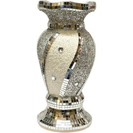 Dazzling Silver Crushed Diamond Flower Vase - 25 CM Contemporary Crystal Vase with Exquisite Floral Pot Detail