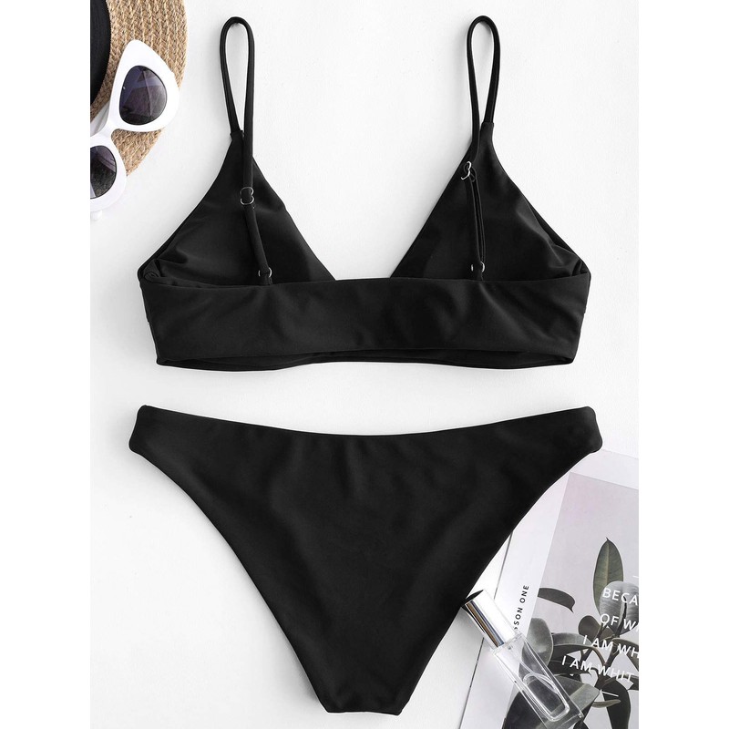 ZAFUL Women's Solid Spaghetti Strap Bralette Bikini Set Two Piece