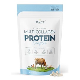 Multi Collagen Protein Capsules - 60 Count - Types I, II, III, V & X - Hydrolysed Grass Fed Bovine, Wild Caught Marine & Free-Range Chicken, Made with Hyaluronic Acid & Vitamin C by Revive Naturals
