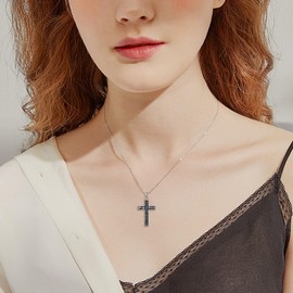 URONE Sterling Silver Cross Necklace Religious Cross Pendant Abalone Shell Christian Faith Jewelry for Women Men, Sterling Silver, No Gemstone