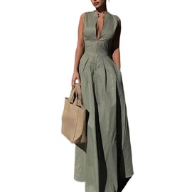 Molisry Women's Business Casual Work Dresses Flowy Sleeveless A-Line Tank Long Maxi Dress Summer 2025 Green