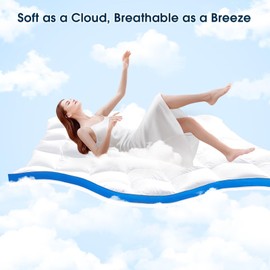 California King Mattress Topper, CYMULA Cooling Mattress Pad Cover PillowTop for Bed Back Pain, Extra Thick Mattress Protector Firm Soft Floor Fill Overfilled with 8-21 Inch Deep Pocket, 72"x84"White