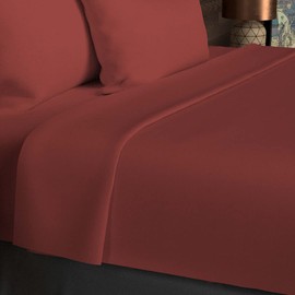 Soleil d'ocre, Flat Sheet, Cotton, 57 Threads, Brick, 240 x 290 cm