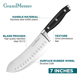 GrandMesser Butcher Knife - 7 inch Scimitar Chef Breaking Knife - High Carbon German Stainless Steel Forging Meat Cleaver - Ergonomic ABS Handle Triple-riveted - with Gift Box and Knife Sharpener