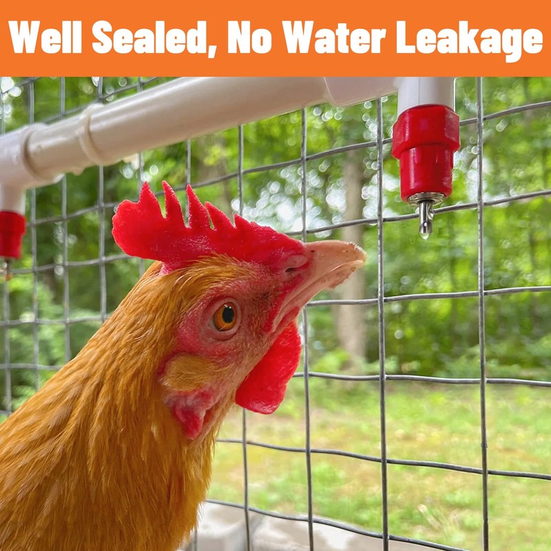 10Pcs Chicken Water Nipples, Chicken Nipple+Tee Waterer Kit, Automatic Poulrty