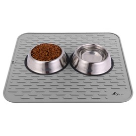 LuxPal Large 17X15 Premium Grade Silicone Dog & Cat Indoor or Outdoor Food Mat for Pets and Animals None Slip Food Tray Placemat for All Floors, Washable, Food Grade, (Grey)