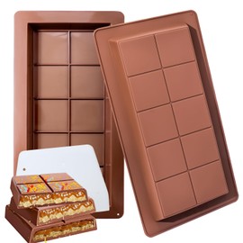 2 PCS Deep Chocolate Bar Molds, 1 Inch Silicone Dubai Chocolate Bar Mold, Candy Bar Mold for Stuffed Bar with Scraper