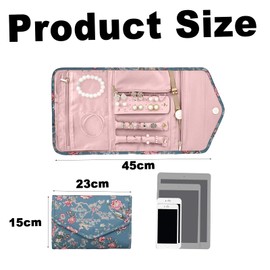 Melteine Travel Jewellery Organiser Roll, Foldable Jewelry Case, Travel Jewel Bag case, Retro Jewellery Case for Journey-Rings, Bracelets, Earrings (Blue Flower Pattern)