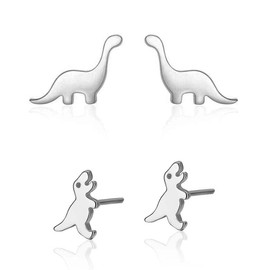 Tiny Dinosaur Stud Earrings for Women 2 Pairs 1Pair Gold Silver Minimalist Dinosaur Earrings (2Pairs Silver)