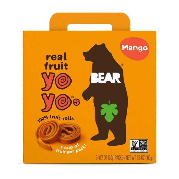 Bear Yoyo BEAR, Real Fruit Yoyos, 0.7 Oz, No added Sugar, All Natural, non GMO, Gluten Free, Vegan, Healthy on-the-go snack for kids & adults, Mango, 5 Count (Pack of 5)