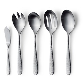 DANIALLI 10 Piece Serving Set, 18 10 Stainless Steel Hostess Set, Slotted Serving Spoon, Serving Spoon, Salad Serving Spoon/Fork, Butter Knife, Fidenza Hammered Set, Dishwasher Safe (Matte)