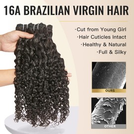 Human Hair Bundle, Wequeen Hair Bundle Human Hair 16A Brazilian Hair Bundle Wet and Wavy Extensions Burmese Curly 16 Inch Natural Black