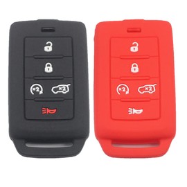 Btopars 2pcs 5 Buttons Silicone Rubber Remote Smart Key Fob Case Cover Protector Holder Compatible with Jeep Grand Cherokee Grand Wagoneer 2021 2022 2023 Black Red