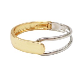 Rosemarie & Jubalee Women's Chic And Stunning Polished Two Tone Metal Stackable Hinged Cuff Designer Bangle Bracelet, 7"