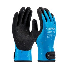 LANON Waterproof Winter Work Gloves, Double Latex Coated, Thermal Insulated Freezer Gloves for Cold Weather, Heavy Duty, Non-Slip Grip, Wrist Closure, Blue,M