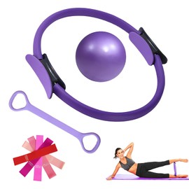 Pilates Ring Set, Pilates Essential Kit, Pilates Essentials Kit for Women, Includes Pilates Ball, Yoga Ring, 8-Shaped Puller, Yoga Aid Strap, for Legs, Arms and Thighs, Core Training (B)